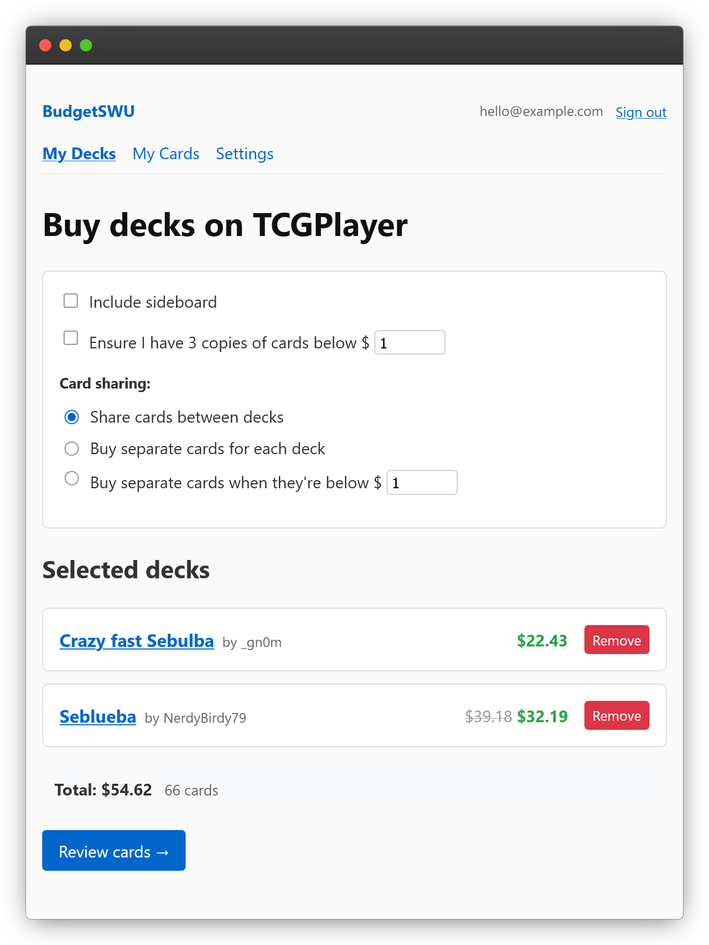 Buy decks screenshot