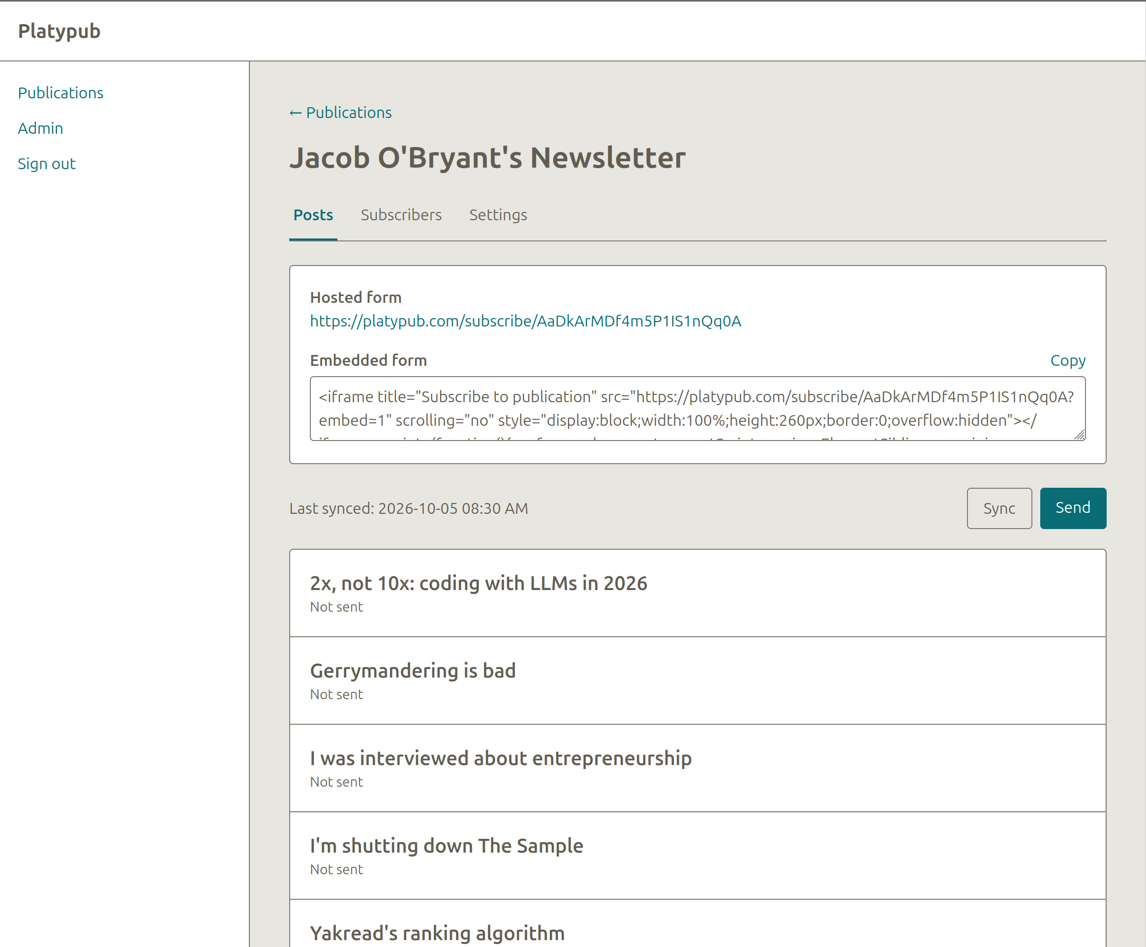 Screenshot of platypub